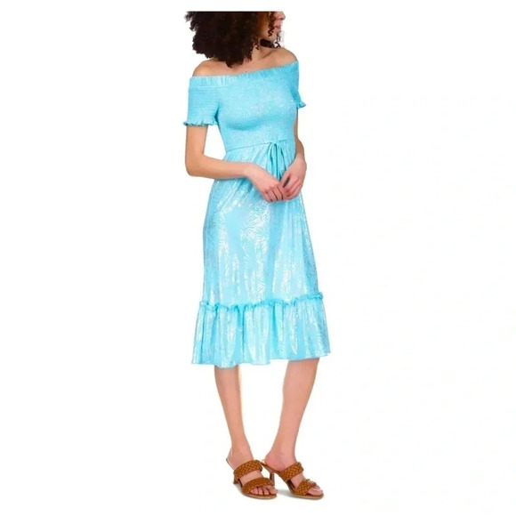 Michael Kors Petite Foil-Print Smocked Midi Dress Petite Medium NWT Stunning! - Picture 1 of 3